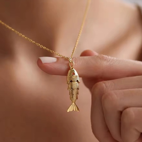 Gold Fish Pendant Necklace - Picture 1 of 6
